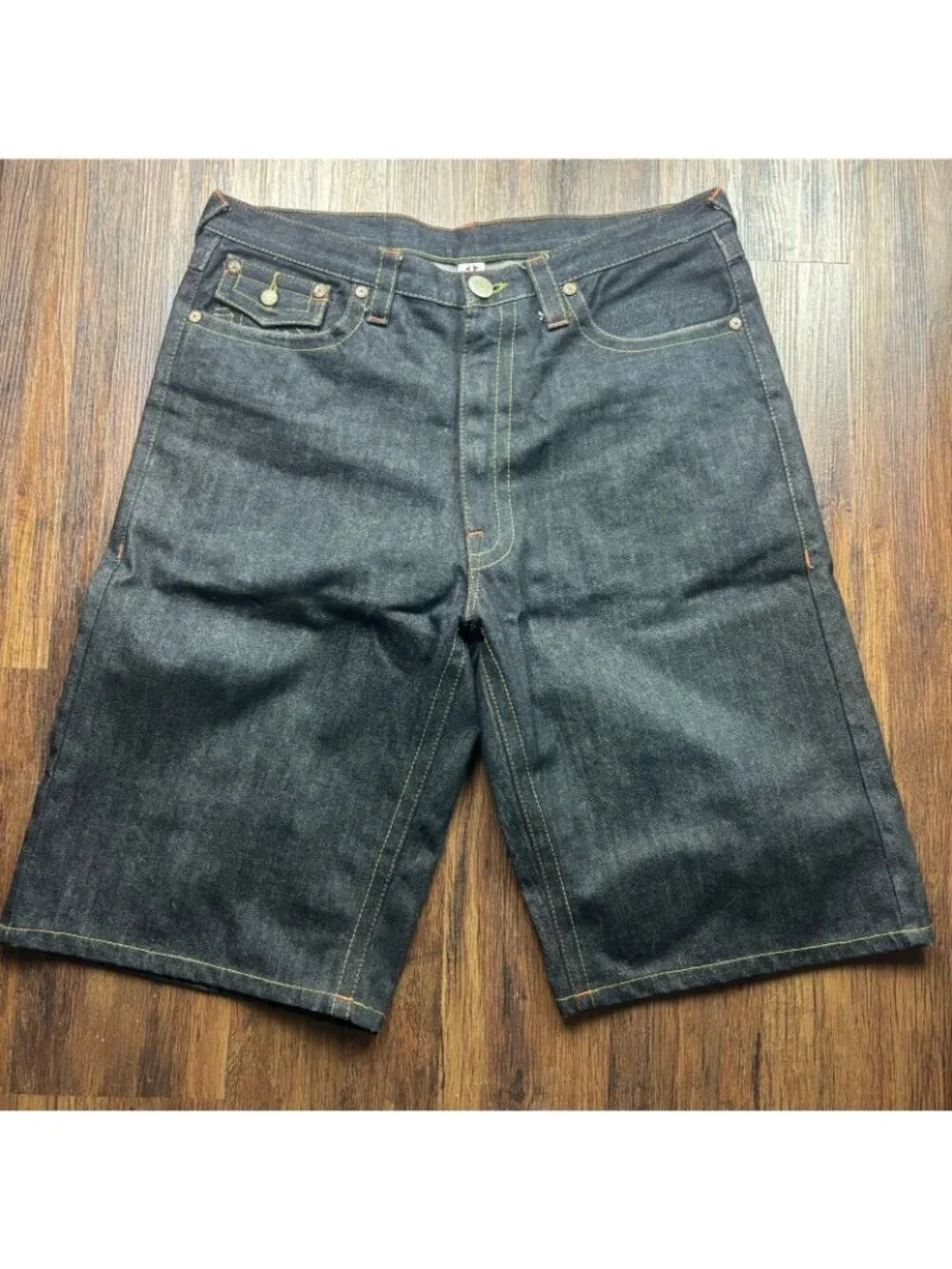 Vintage Y2K Mens 38 True Religion Buddha Embroidered Jorts Denim Jean Shorts